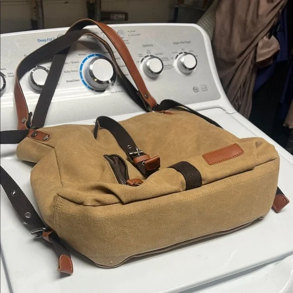 Tan Canvas and Brown Leather Men's Bag - Picture 5 of 7